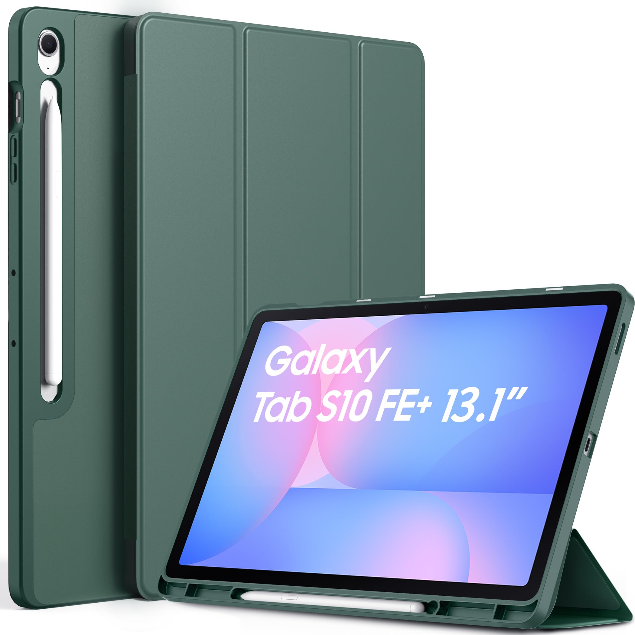 EasyAcc Hülle für Samsung Galaxy Tab S10 FE+ 13.1 Zoll mit S Pen Halter - Ultra Dünn mit Standfunktion Slim PU Leder Schutzhülle, Nachtgrün