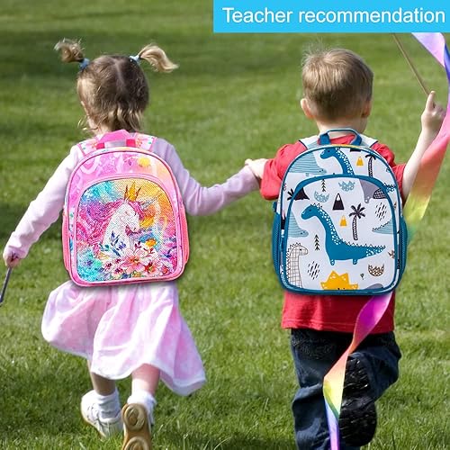 Miniatura 5 de CCJPX Mochila para niños y niñas, 12.5 pulgadas, dinosaurio, unicornio, preescolar, mochila escolar linda para jardín de infantes