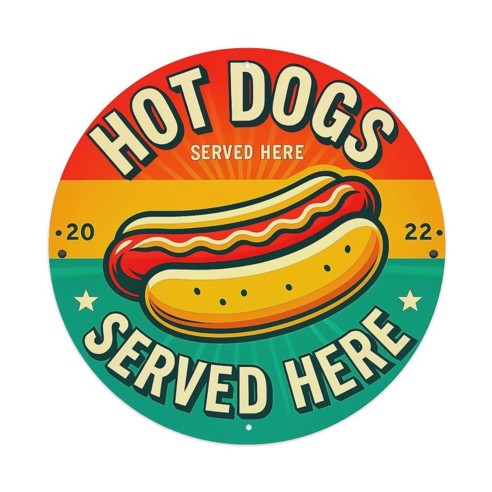 Hot Dogs Served Here Sign Vintage Metal Tin Sign Retro Wall Decor for Home Bar Garage Cafe, Indoor & Outdoor Decorative，circle Metal Poster, 8x8 Inch