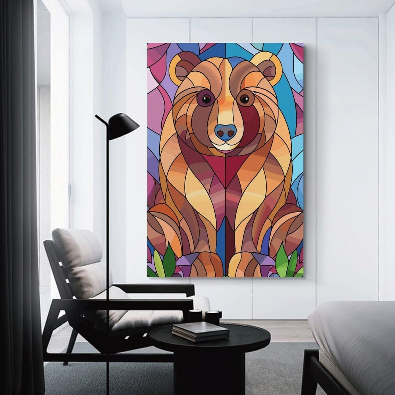 Junmoney Unframe-Style-4 Room Decor Wall Art Stained Glass Bear Portrait, 08X12inch(20X30cm), For Gallery Wall Decor And Room Displays, An Easy Match For Collected Prints
