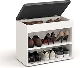 KOMTO Sofia Shoe Bench with Seat - Shoe Rack Bench with Storage Space White 60 x 48 x 32 cm Small Shoe Cabinet with Bench Hallway Bench Wardrobe Bench