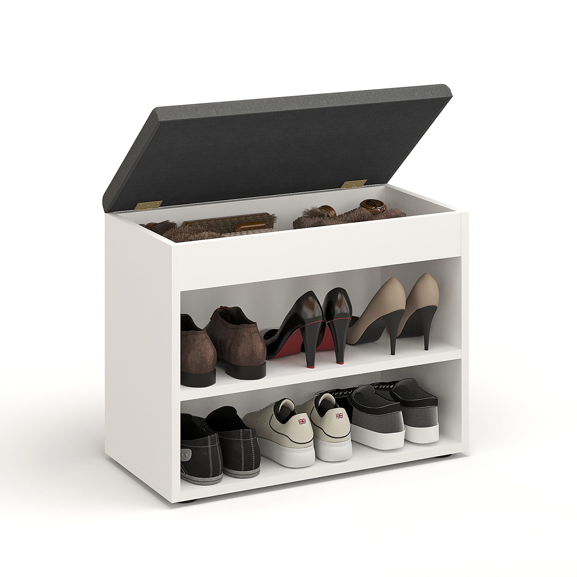 Komto Shoe Storage Bench with Cushion – Hallway Seat with Storage, Narrow Shoe Rack Bench for Entryway or Indoor Use – White, 60cm — image 1