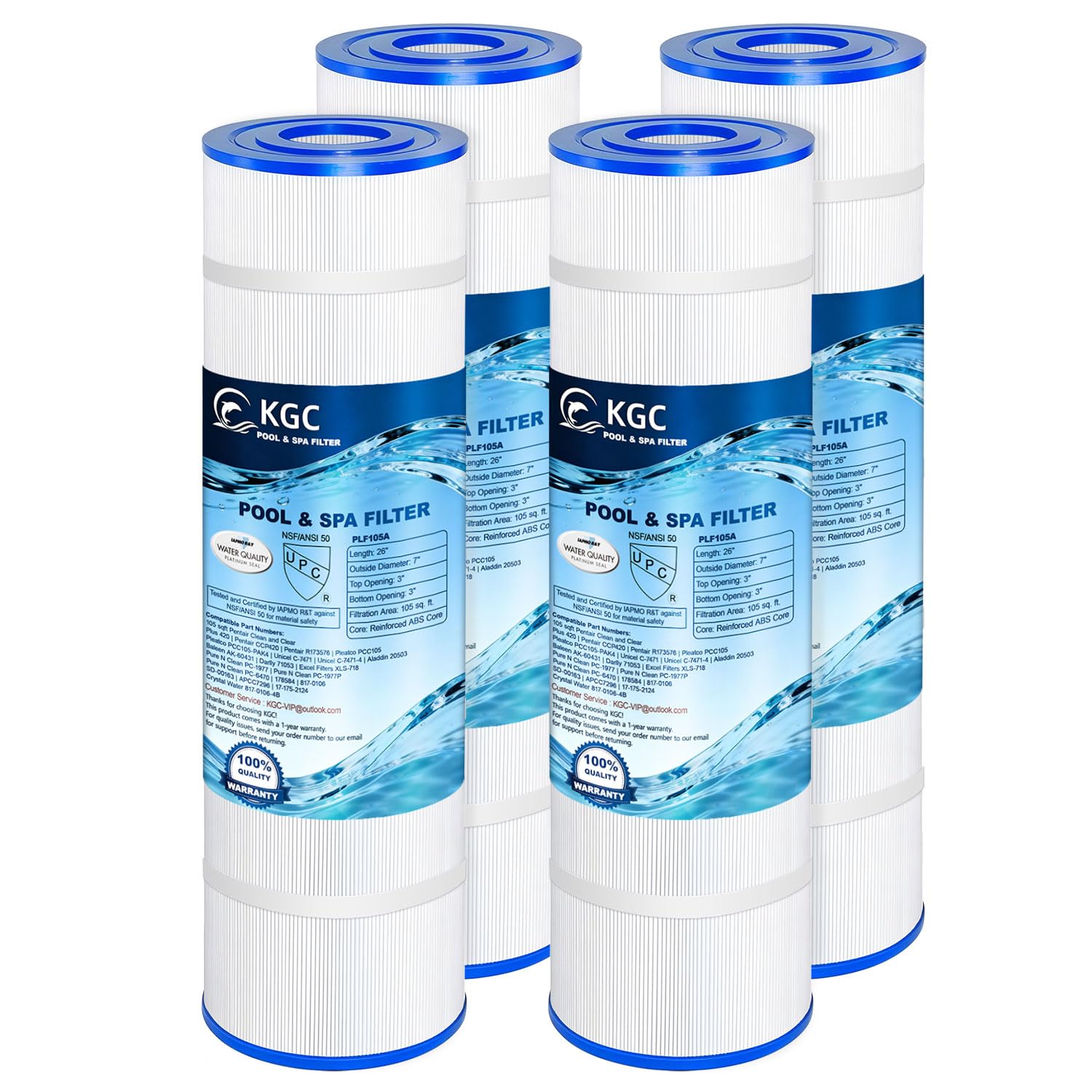 CCP420 Pool Filter Cartridges 4 Pack Replacement for Pentair CCP420 - for Clean and Clear Plus 420, PCC105-PAK4, for Unicel C-7471, R173576, for Filbur FC-1977, 570-0425, 420 sq.ft. L x OD: 26"x7"