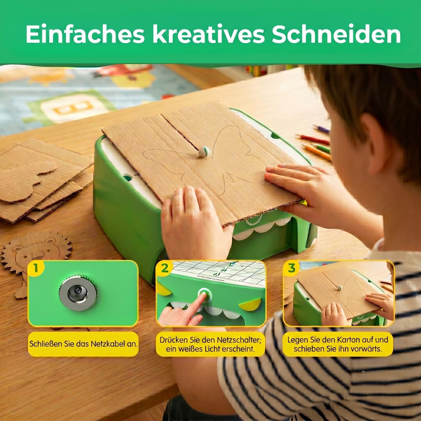 SainSmart x BeaverBot C2 Elektrischer Pappschneider für Kinder | Sicherer Dinosaurier-Karton-Schneider, MINT-Spielzeug 4-12 Jahre, Bastelset für 3D-Modelle, 2 Geschwindigkeiten, Ideales Lern