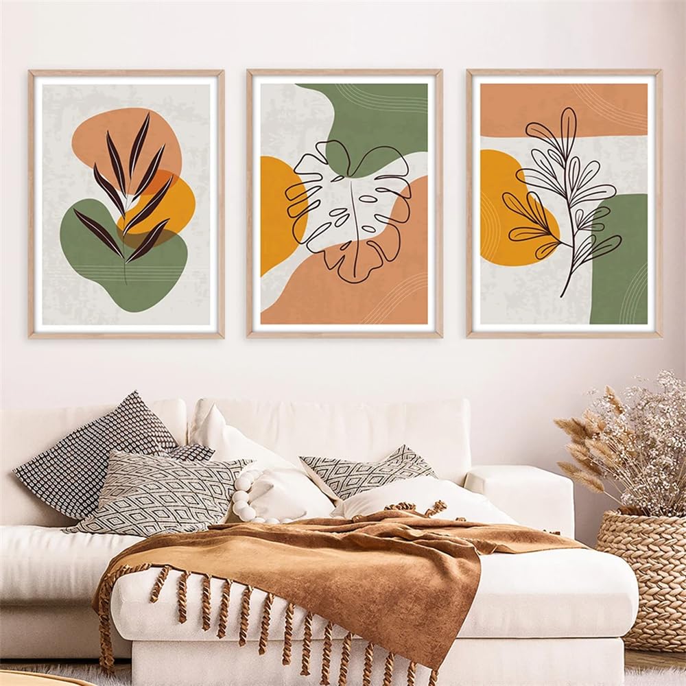 WBYZAC Wall Pictures-Abstract Sketch Line Leaves Geometric Background Poster Canvas Paintings Wall Art Picture Prints Living Room Kitchen Home Decor-30 * 50cm*3PCS (No Frame)