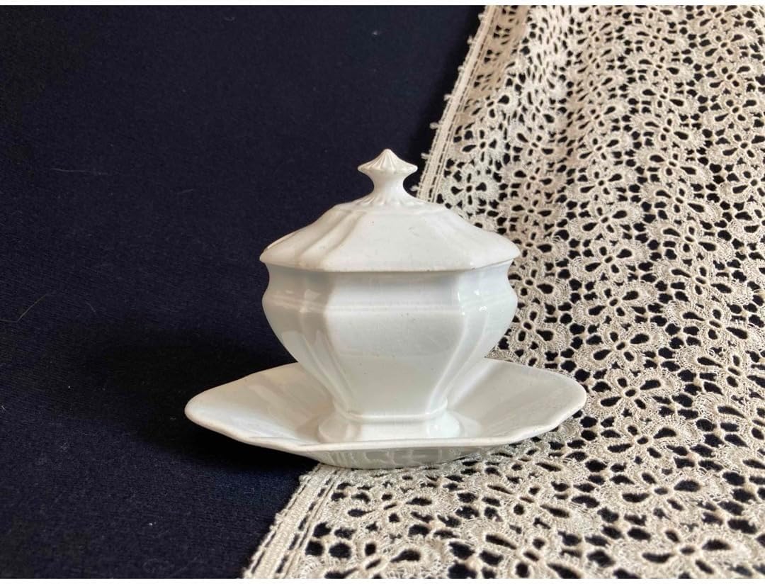 フランスアンティーク ボルドー窯蓋付き マスタードポット クレイユ