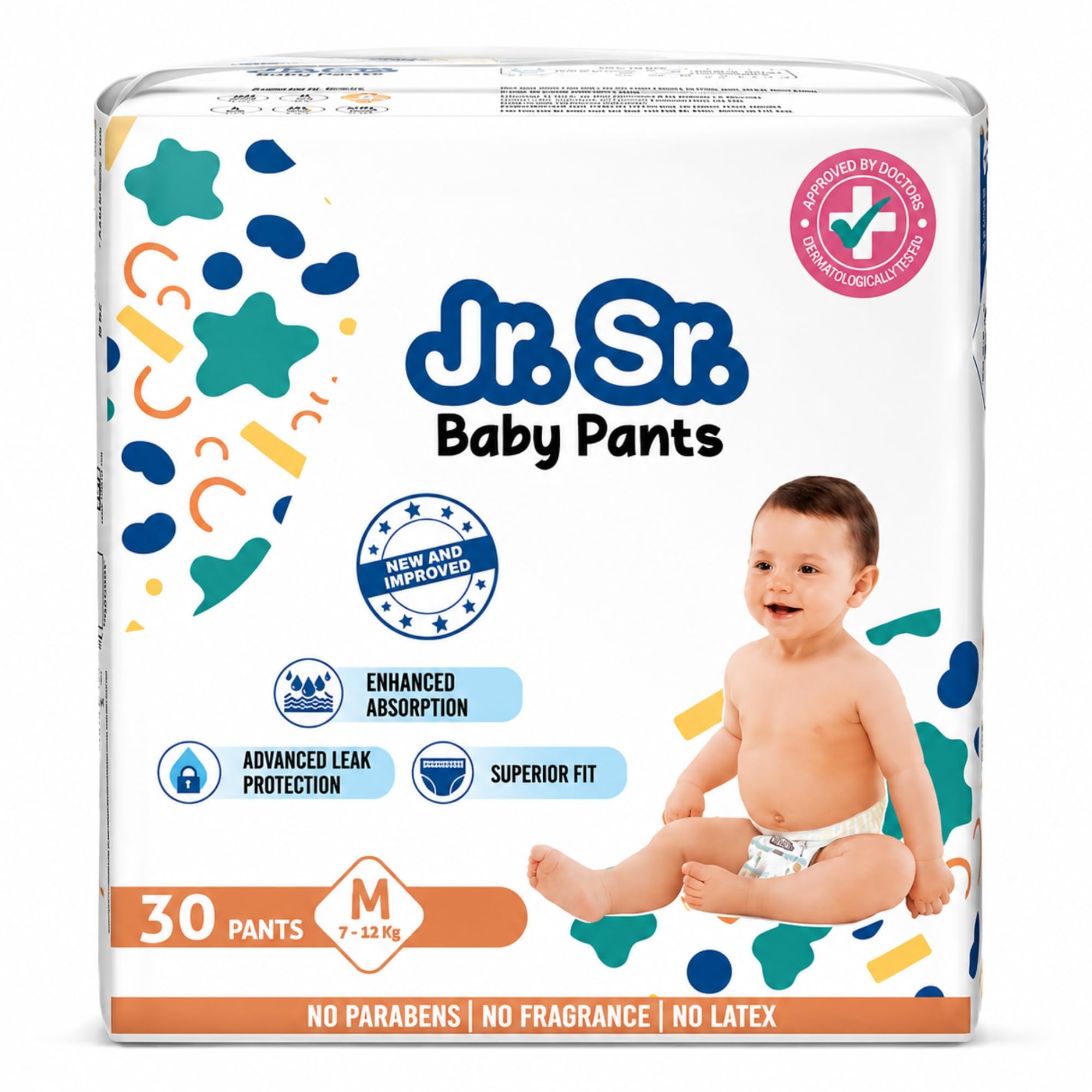 Jr. Sr. Baby Diaper Pants | Medium (M) Size (7-12 kg), 30 Count | Pack of 1 | Upto 12 hr Absorption with Advanced Leak Protection | Safe For Babies Skin | Soft, Secure & Comfy-image-30