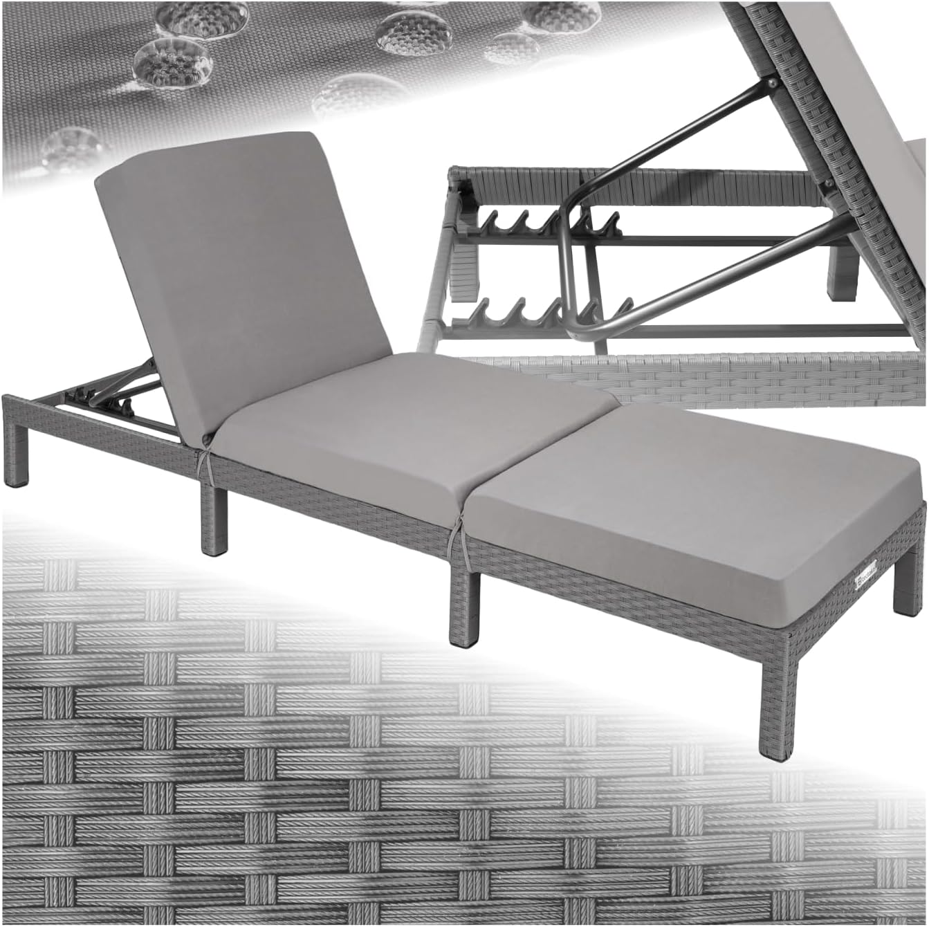 tectake® Polyrattan Sonnenliege mit 6-Fach höhenverstellbarer Rückenlehne, Outdoor Daybed mit bequemer Polsterauflage, Gartenliege Rattan für drinnen und draußen, pflegeleicht…