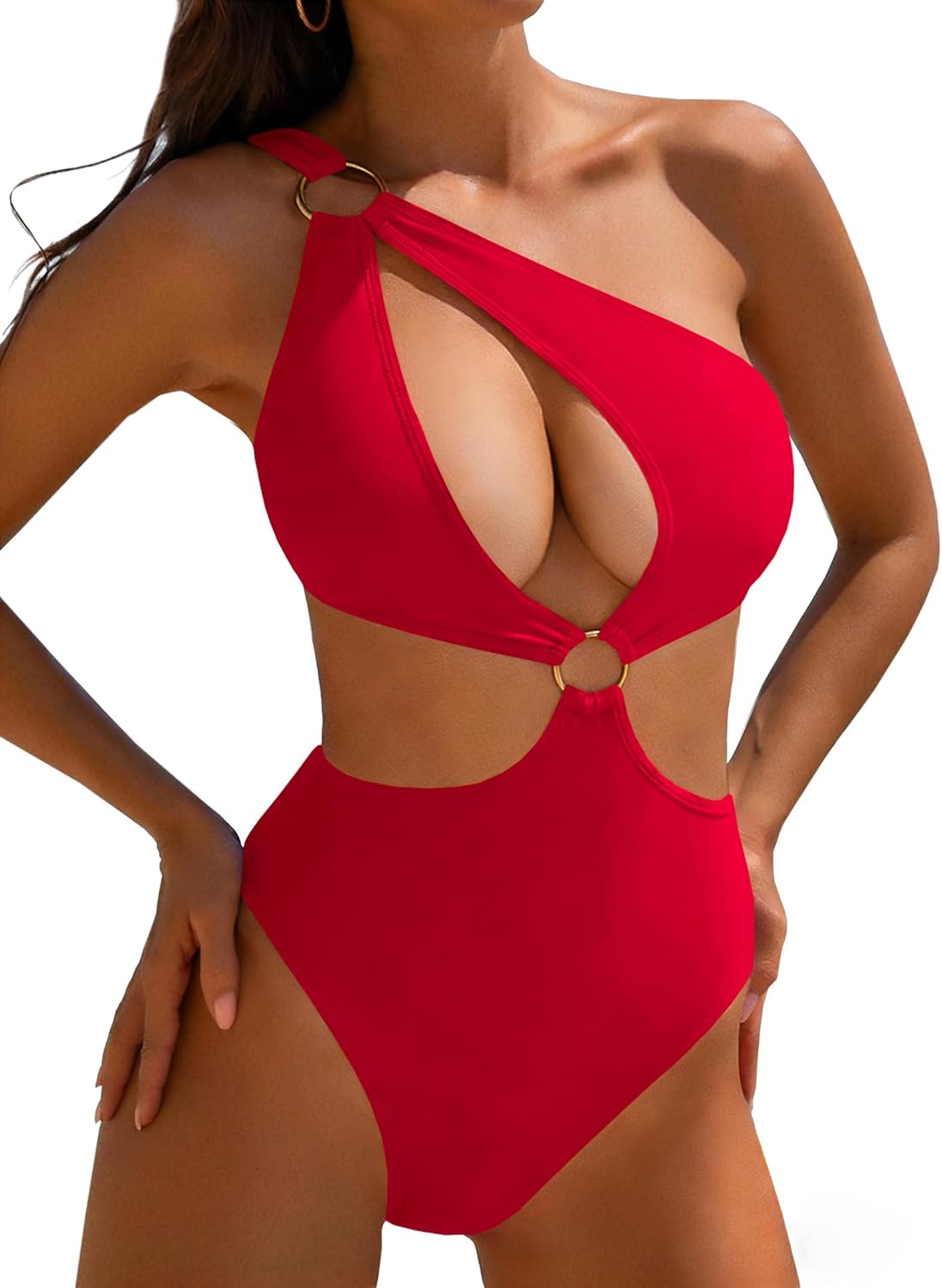 Hilinker Womens Cut Out Sexy One Piece Swimsuit Monokini One Shoulder Tummy Control Bathing Suits - Image 2