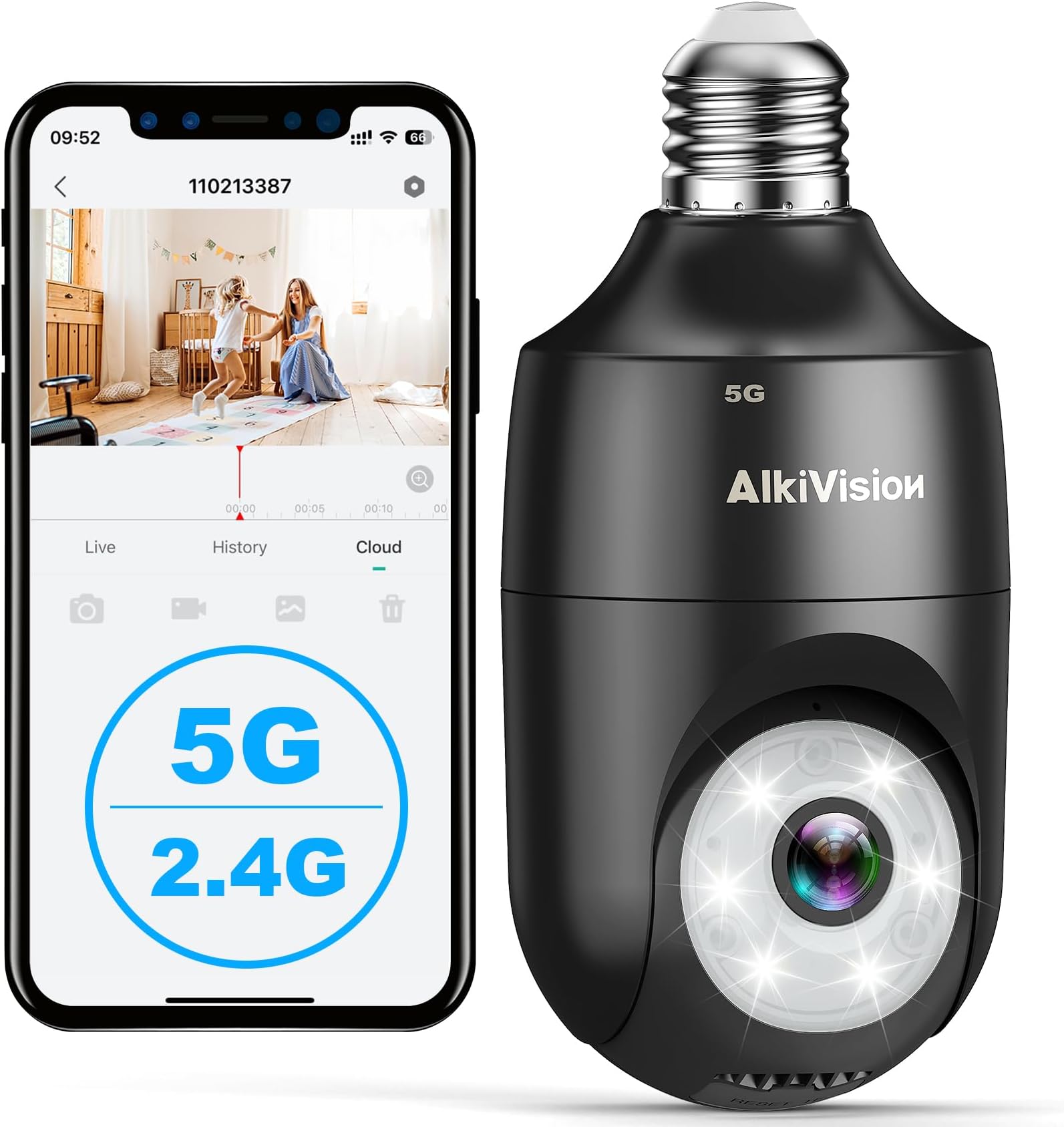 2K Light Bulb Security Cameras - 5GHz/2.4GHz Dual Bands 360° Motion Detection Cameras for Home Security, Full-Color Night Vision, Auto Tracking, Siren Alarm, 24/7 Recording