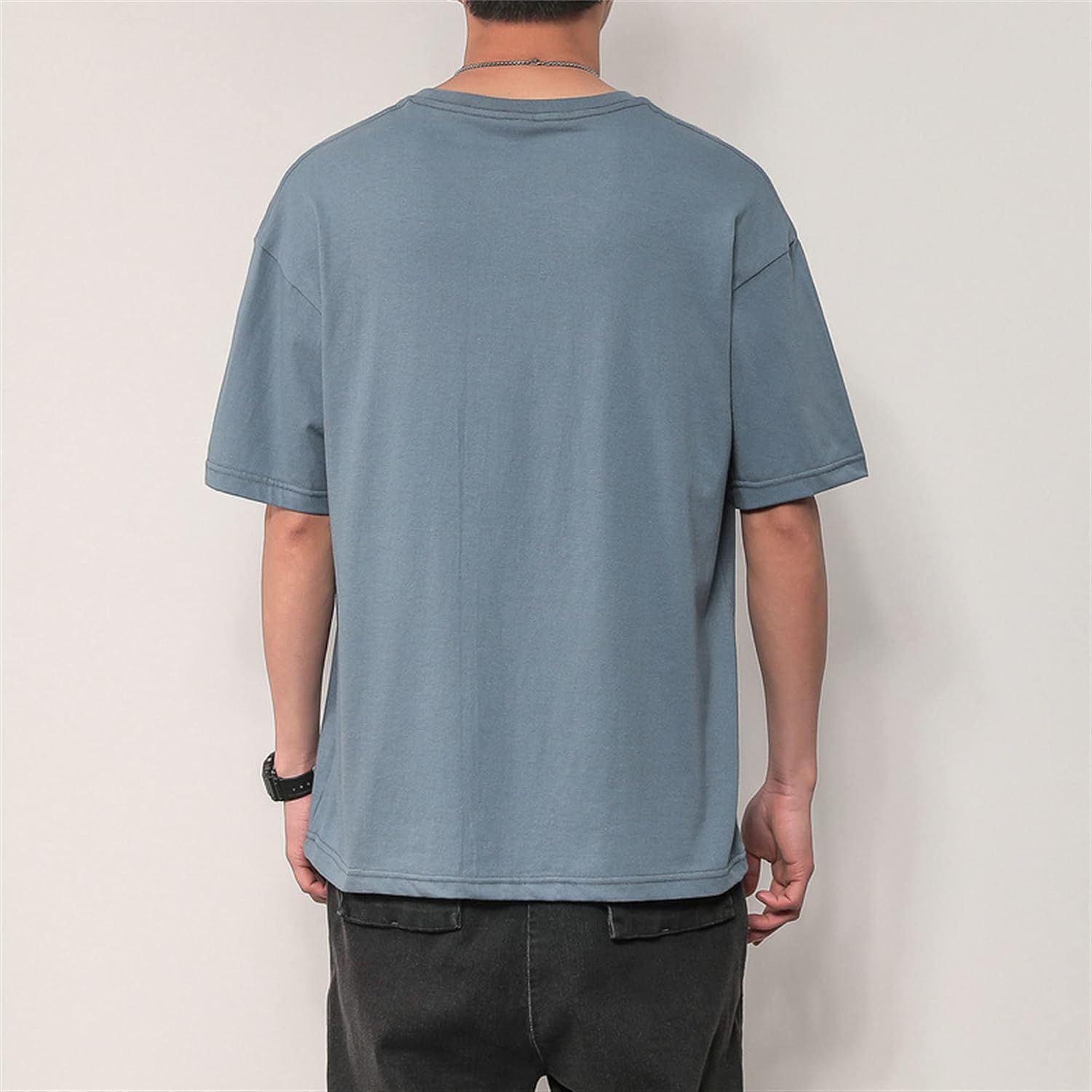 Men's Solid Loose Tee Crewneck Tops Summer Casual Round Neck T-Shirt Gym Workout Athletic Cotton Tee Shirt Top