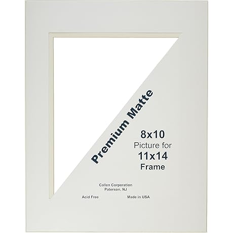 Ivory/White Core Single Hand Cut Photo Mat with Bevel Edge, 11x14