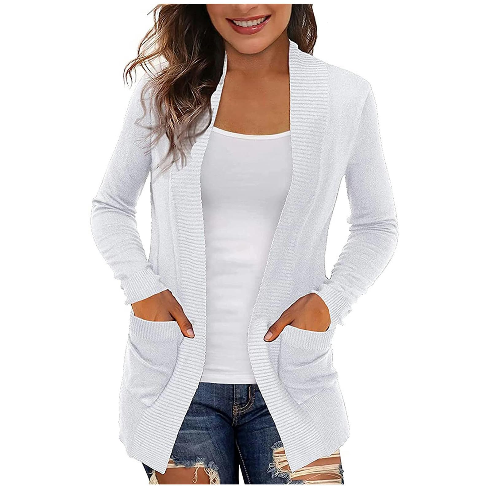 TEidea Damski kardigan klasyczny damski kardigan z kieszeniami - swobodny, lekki i stylowy sweter zimowy-Bu-Xl