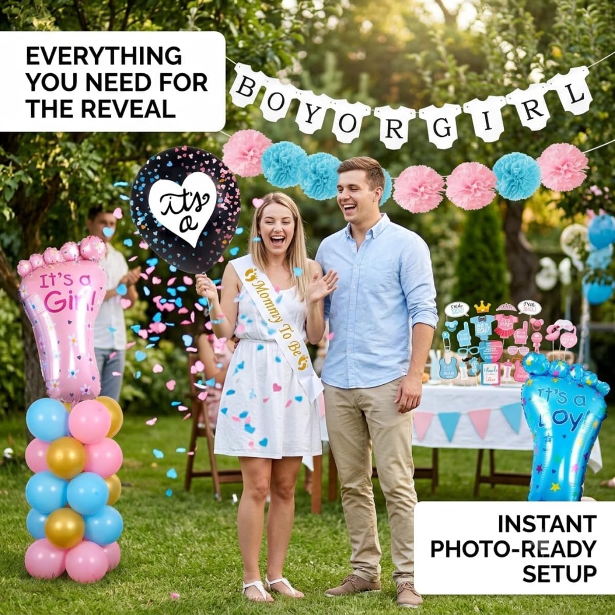 Gender Reveal Party Supplies Kit with Baby Shower Decorations (65Pcs) image 3