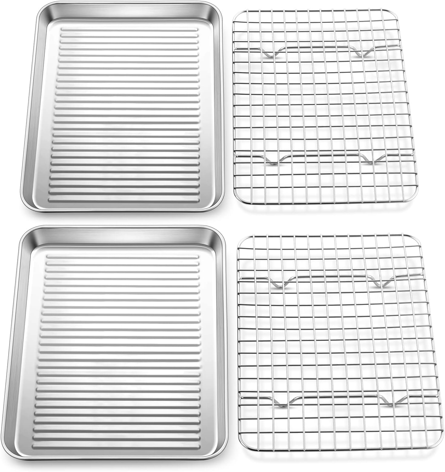 E-far Stainless Steel Baking Sheet with Rack Set, 12.4”x9.7” Cookie Sheet Broiling Pan for Oven, Metal Textured Tray with Wire Rack for Cooking/Cooling/Bacon/Steak, Non-toxic & Dishwasher Safe