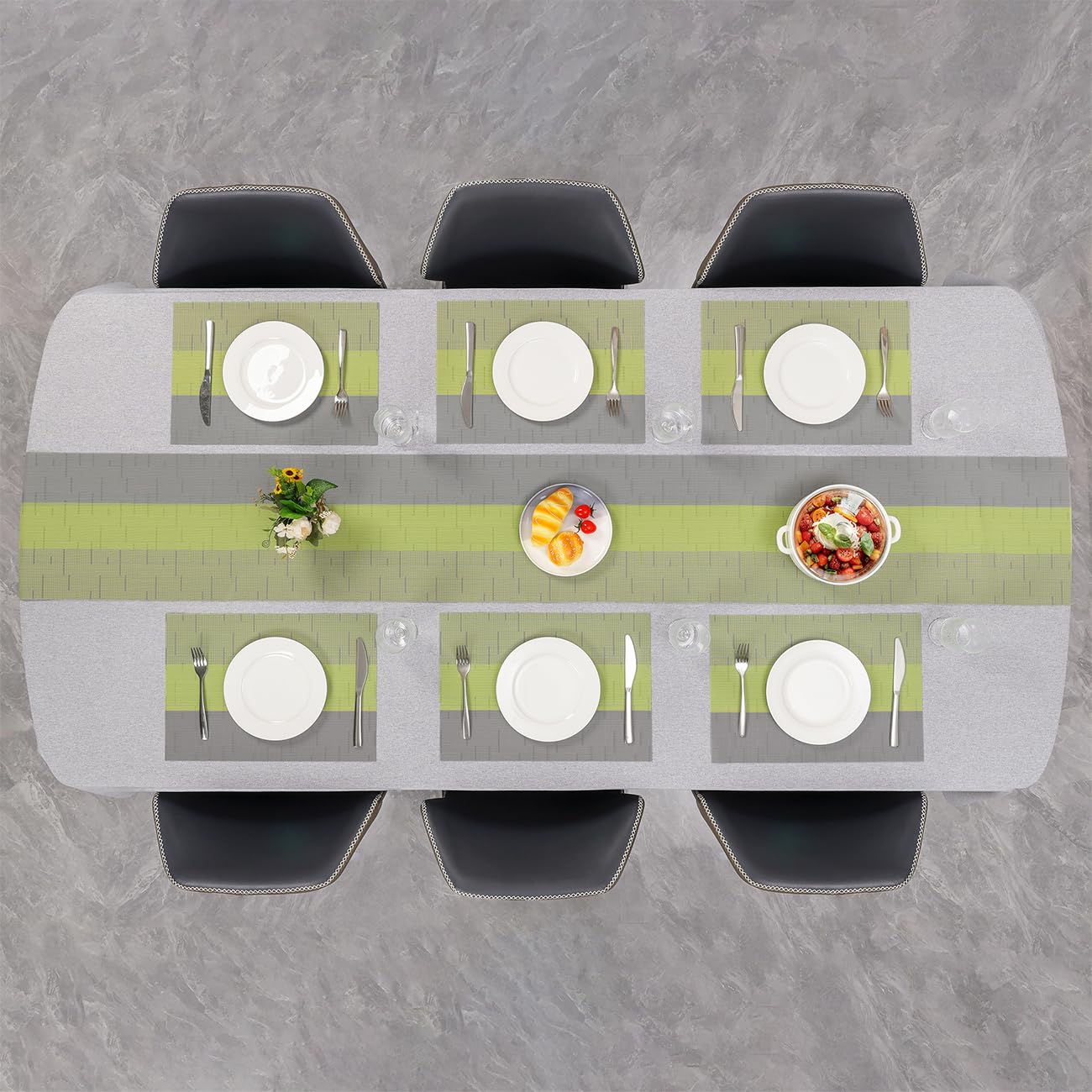 Chitomars Placemats Set of 8, Vinyl Woven Heat-Resistant Place Mats, Grey Grass Green - Image 7