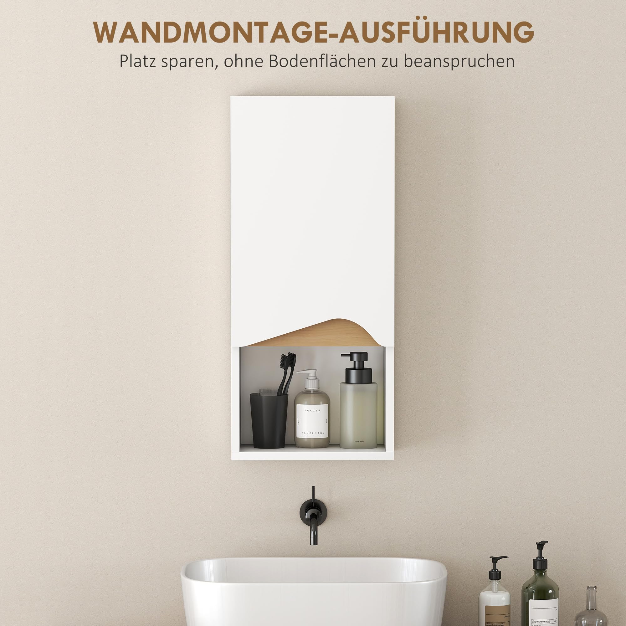 HOMCOM Badezimmerschrank Wandschrank Hängeschrank Badschrank mit Soft-Close-Tür, verstellbaren Ablagen und offenem Fach für Wohnzimmer Schlafzimmer 30 x 17 x 67 cm Weiß