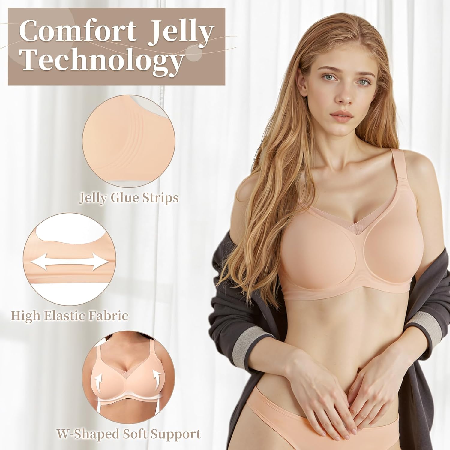 DODOKIE Bras for Women no Underwire, Supportive Seamless Bralette with Adjustable Wide Straps-Full Coverage Wireless Push Up - Image 2