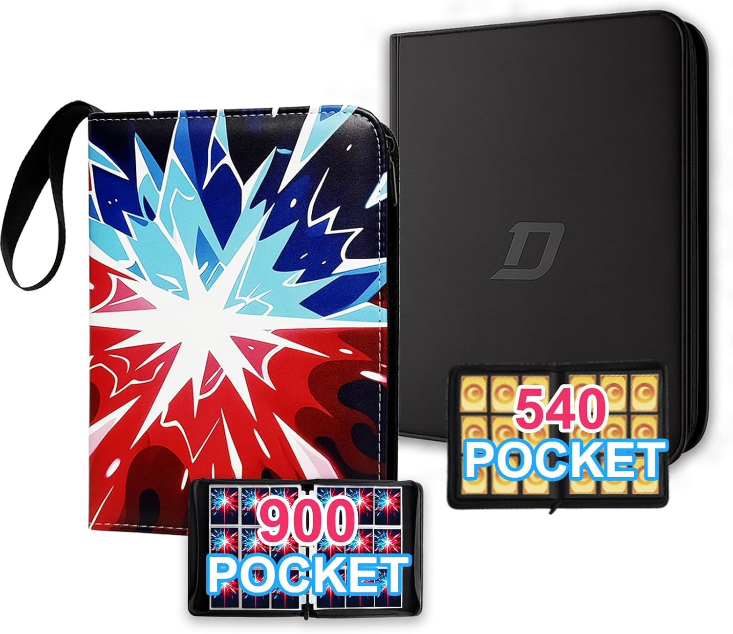 2 pack 900 Card Binder 9 Pocket and 540 Card Binder 9 Pocket Trading Card Binder High Storage Waterproof Card Holder