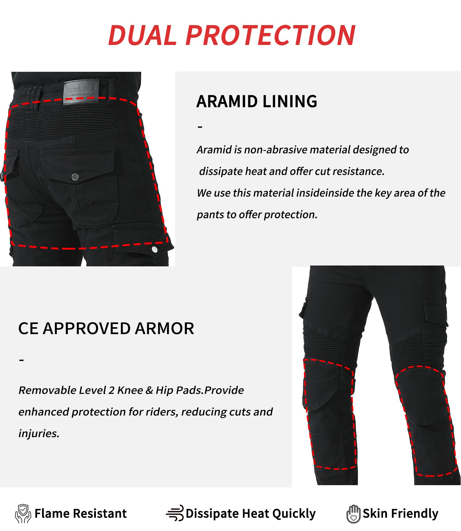 CTBQiTom Motorradhose Herren Mit Aramid Schutzfutter Motorrad Biker Hosen Mit CE abnehmbaren Rüstung