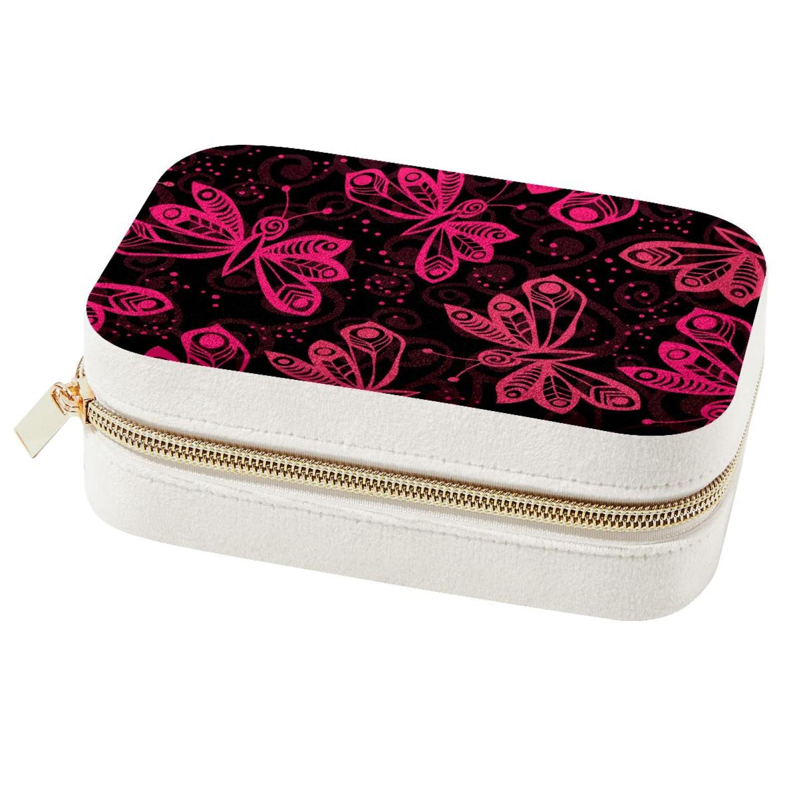 Boîte à bijoux de voyage anti-nœuds avec compartiments amovibles motif papillon