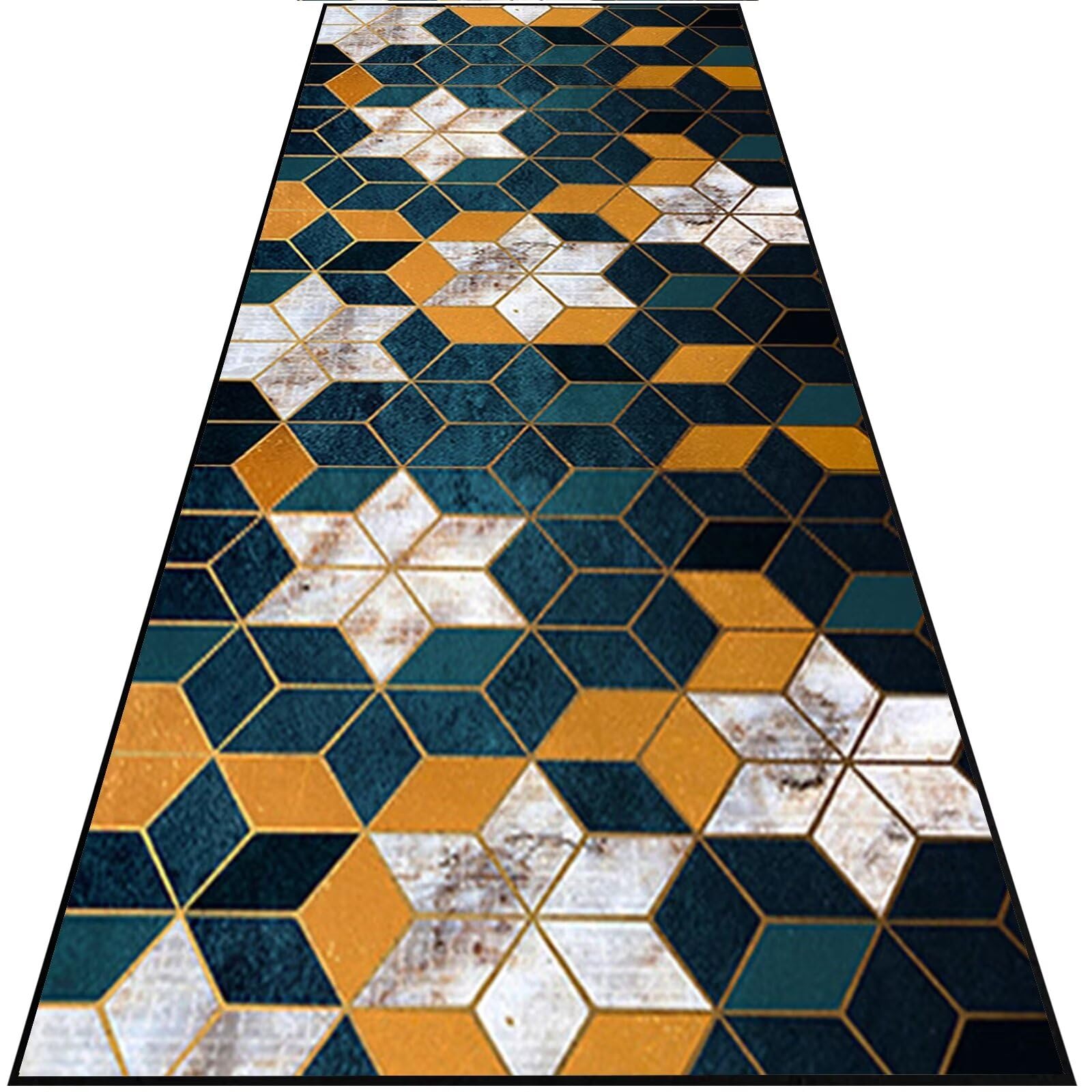 Tapis de cuisine lavable et résistant aux intempéries motif géométrique vert