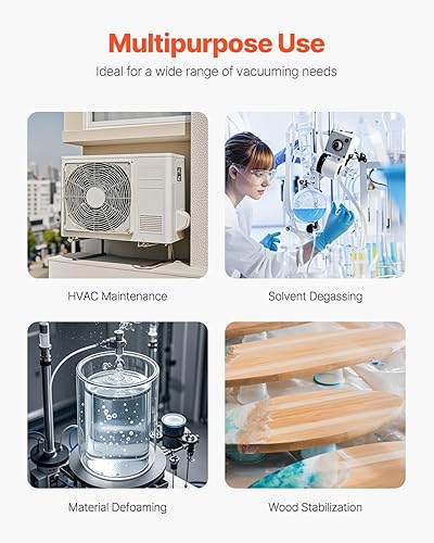 Miniatura 6 de VEVOR Bomba de vacío, 9 CFM, bomba de vacío de paletas rotativas HVAC de 2 etapas, para sistemas R134a R22 R410a, kit de bomba de vacío de CA