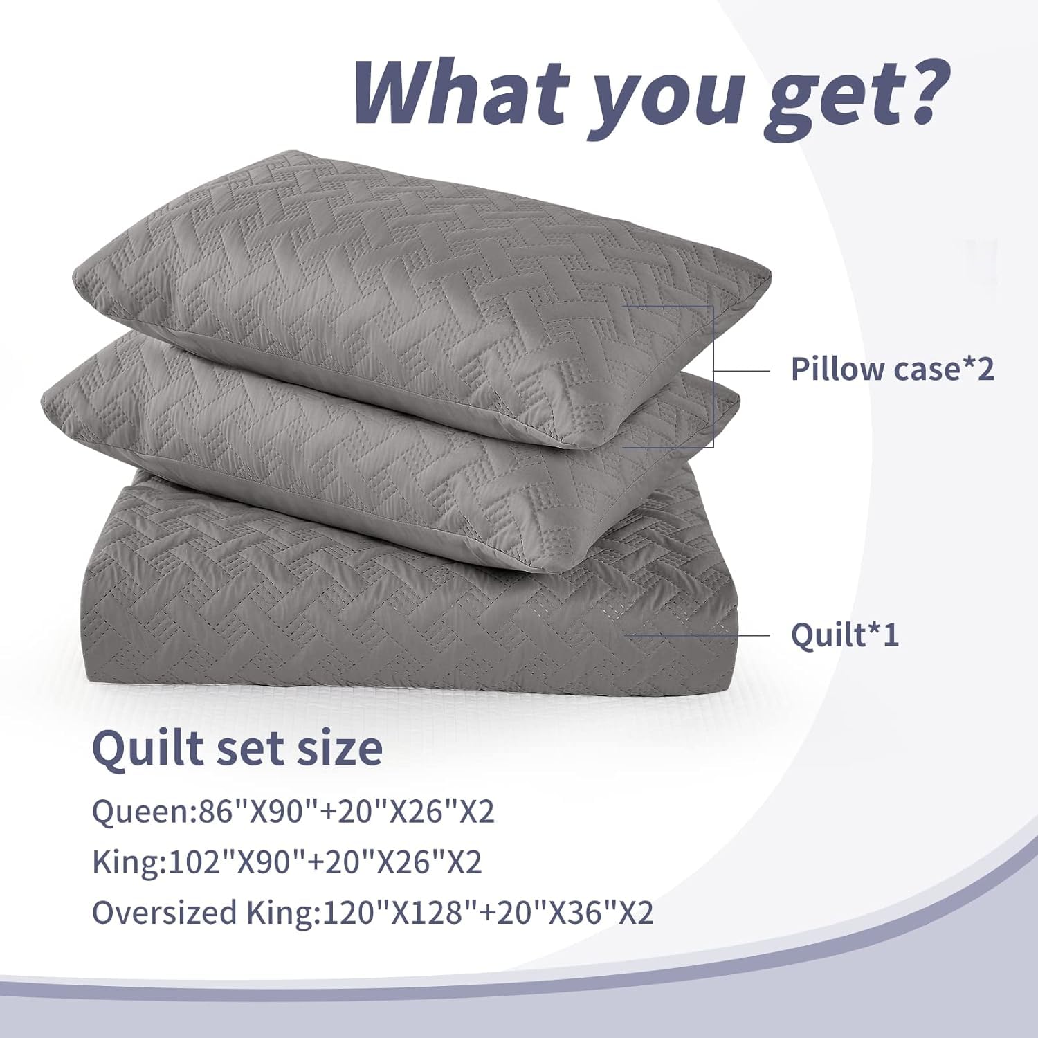 JOSOP Oversized King Quilted Comforter Set (128''x120), Lightweight Quilt Bedding Set,Breathable Bedspread Coverlet, Soft Quilted Blanket Thin Comforter Bed Cover,3 Pieces (1 Quilt, 2 Pillow Shams)