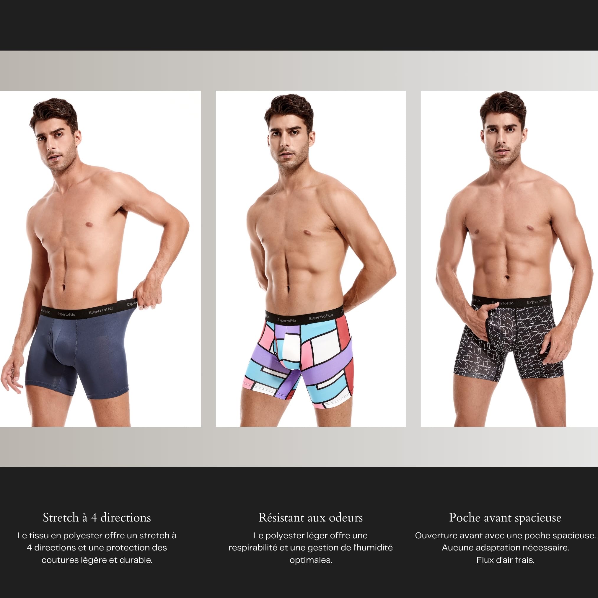 Boxer Homme Sport - sous-vêtements Fonctionnels, Lot de 6 Longs Shorts de Caleçon Homme Respirants avec Ouverture