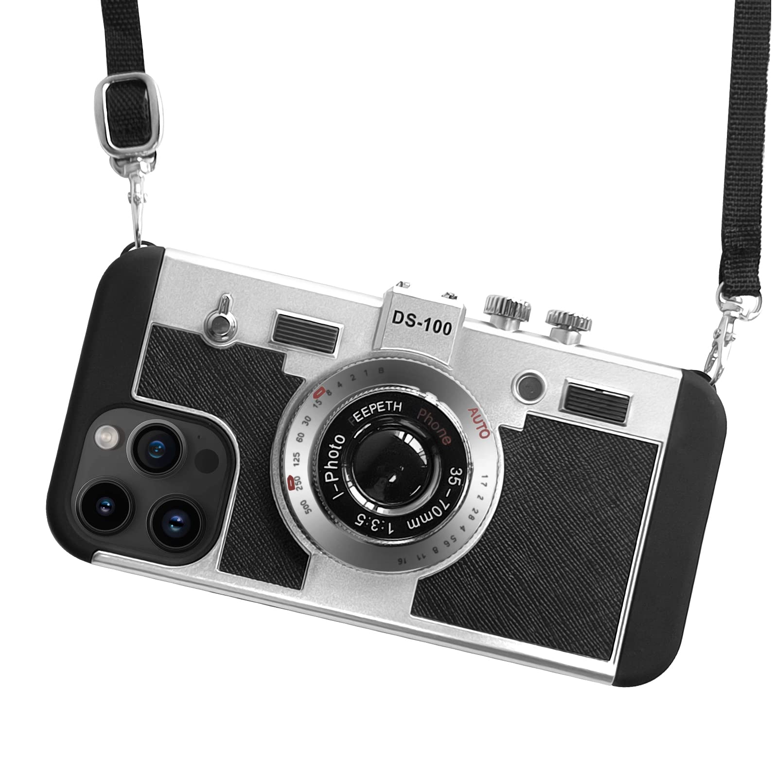 UnnFiko Emily in Paris Phone Case for iPhone XR, Cute Camera Design, 3D Vintage Camera Cover Phone Case with Long Lanyard Compatible with iPhone XR (Black)