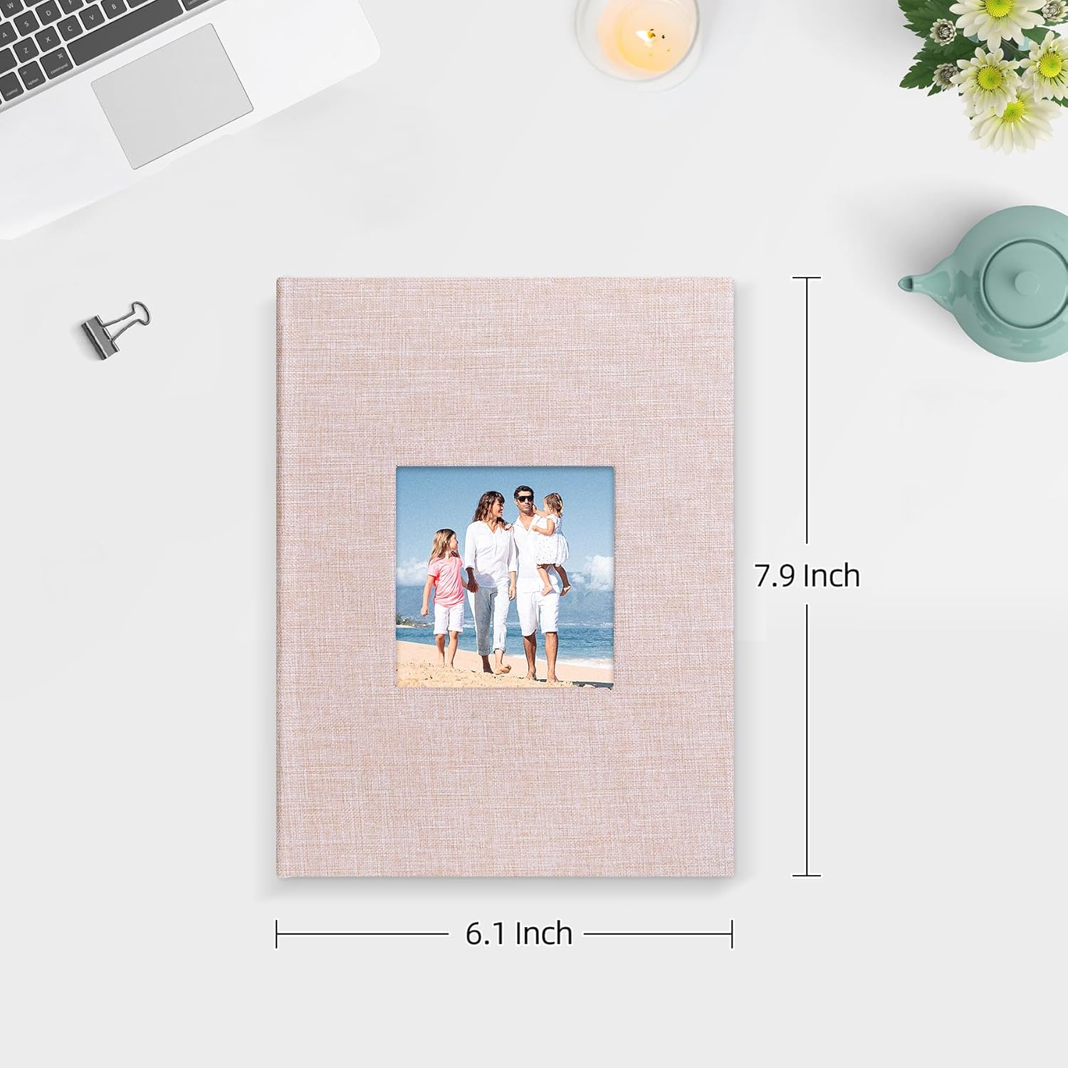 Mublalbum 2 Pack Small 5x7 Photo Album Linen Cover with Display Window Mini Picture Book Each Holds 52 Vertical Pockets for Artwork Postcards or Pictures Storage (Beige) - Image 2