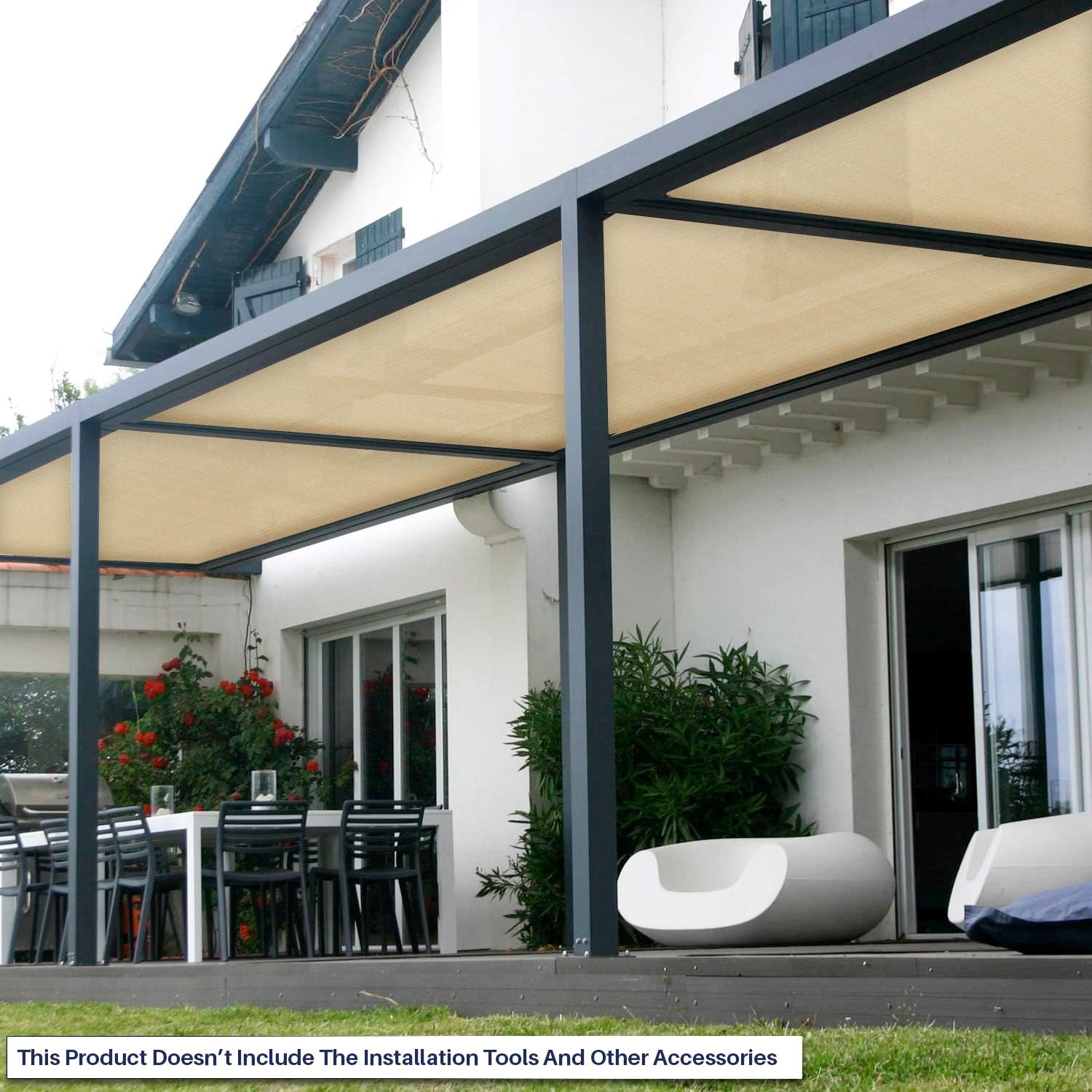 Windscreen4less 6' x 15' Shade Cloth 75% Wind Screen Sun Block Fabric Replacement for Outdoor Pergola Window Canopy Backyard Greenhouse, Beige