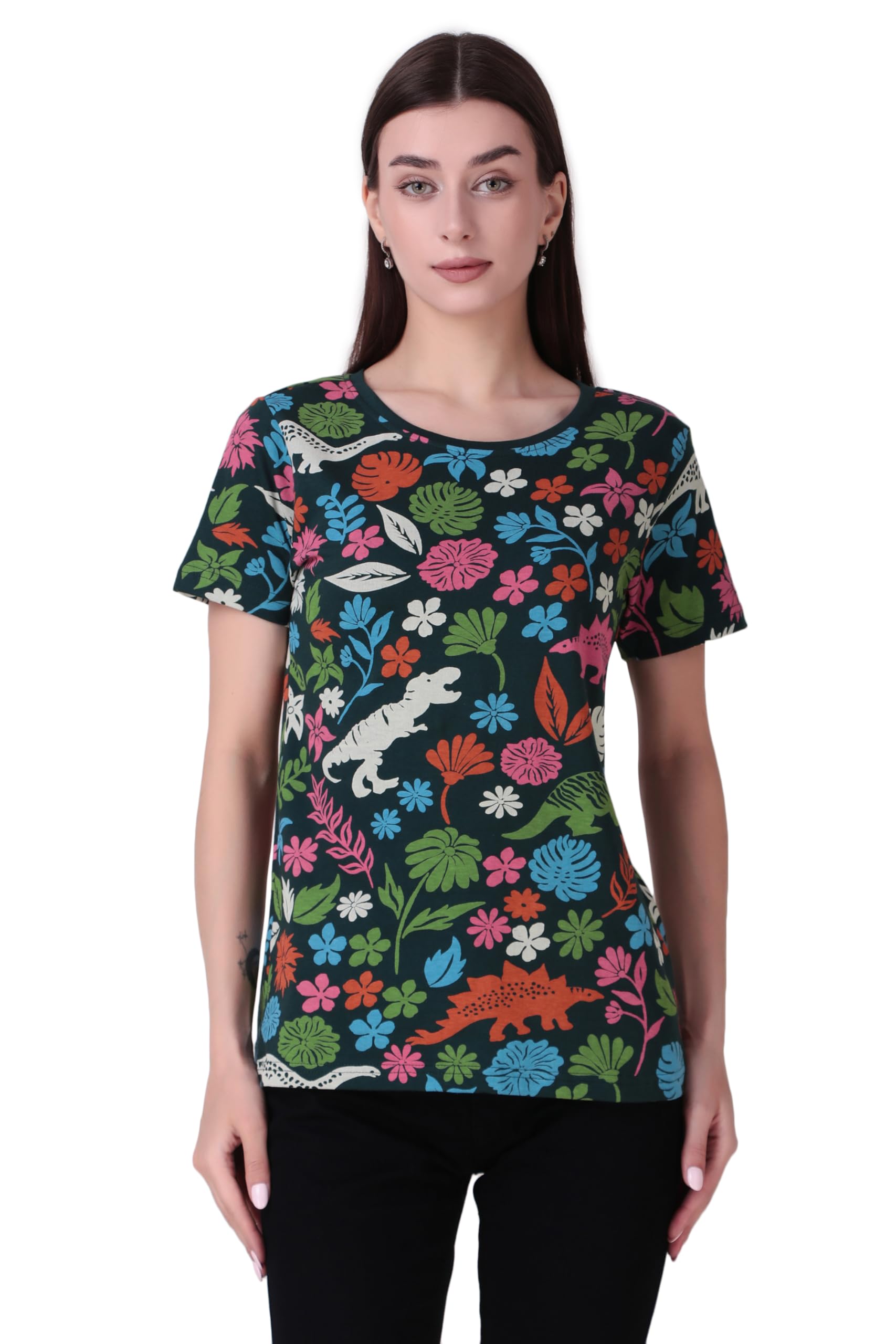 stories.label Women 100% Cotton Printed Tshirt in Ribbed Neck Includes Plus Sizes, Regular Fit and Half Sleeves (Sizes Medium -5XL)-picture-31