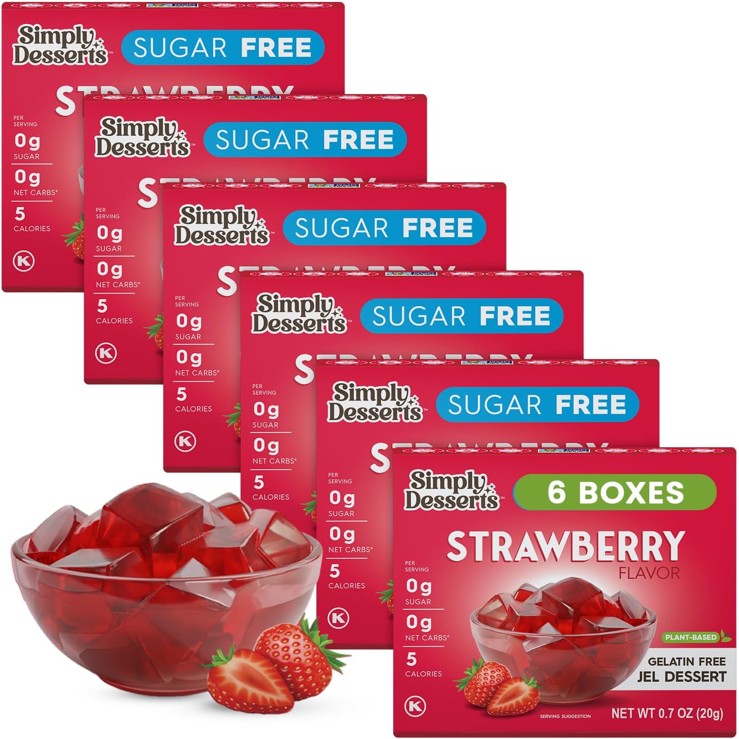 Simply Delish Natural Strawberry Jel Dessert - Sugar Free, Non GMO, Gluten Free, Fat Free, Lactose Free, 0.7 OZ (Pack of 6)
