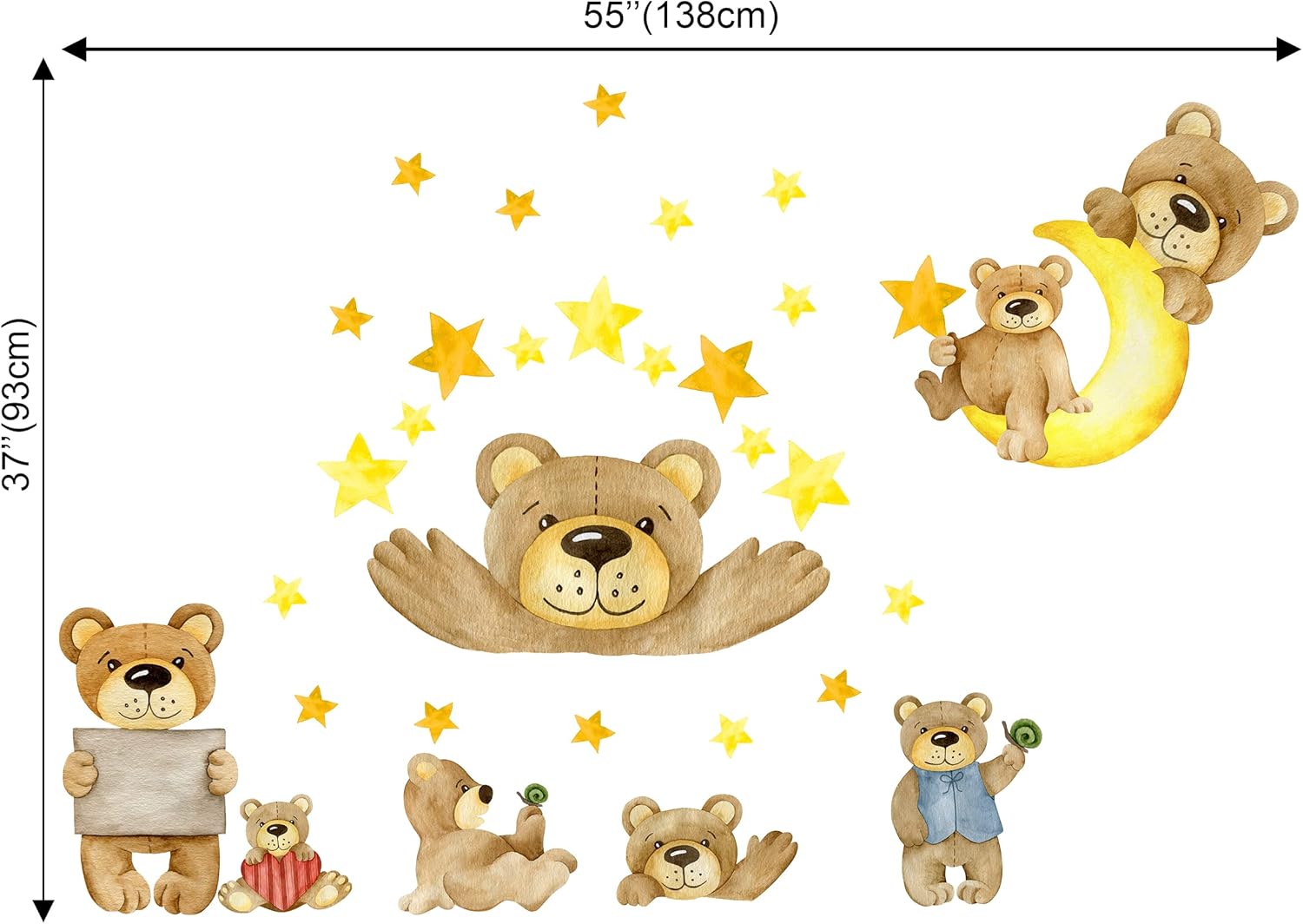 Lovely Bear Wall Stickers Stars Wall Decals Kids Room Peel and Stick Removable