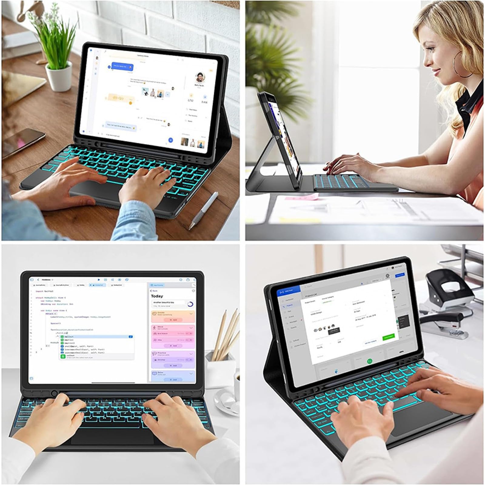 Etui klawiaturowe do Samsung Galaxy Tab S10FE Plus 13,1'' 2025, podświetlany 7 kolorów, inteligentny panel dotykowy, odłączana magnetyczna klawiatura bezprzewodowa z uchwytem S Pen, zielone