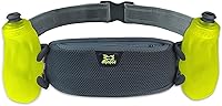 Amphipod RunLite Xtech 10K Hydration Belt: 21oz Dual Bottle Waist Pack for Ultra Runners, Endurance Racing - Steel/Green