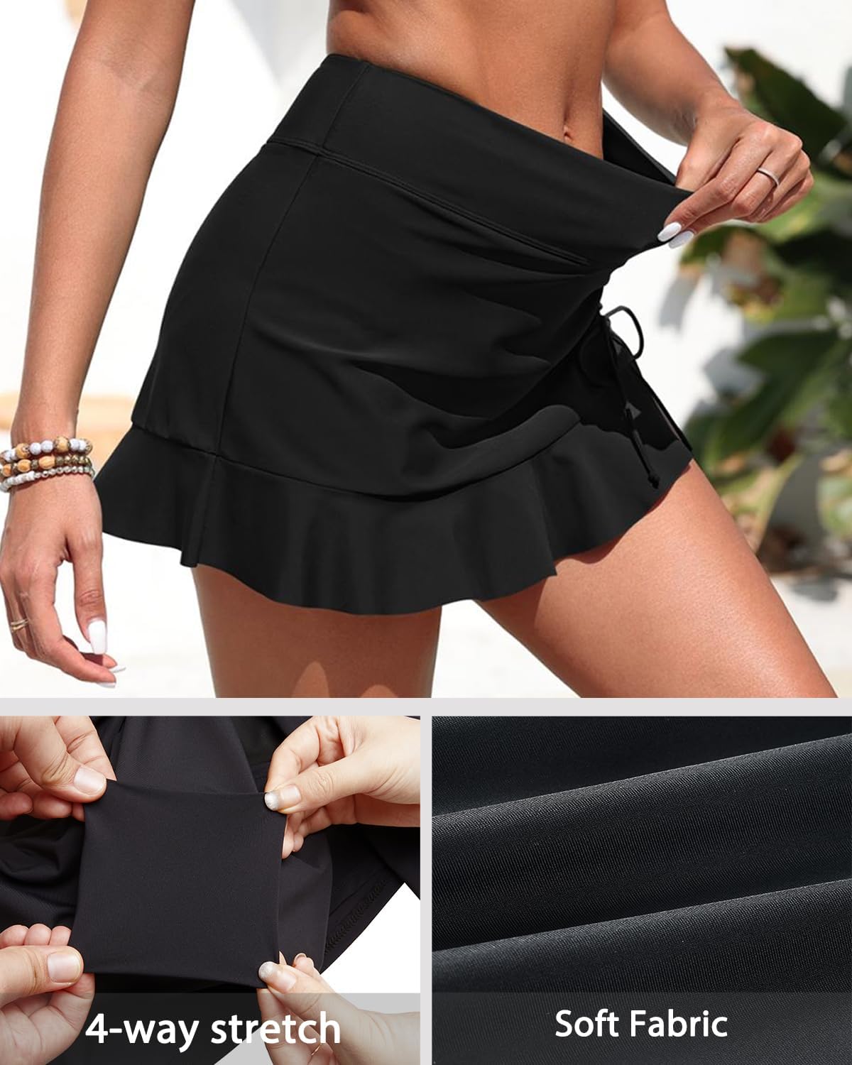 Holipick Swim Skirt for Women High Waisted Skirt Swimsuit Drawstring Tummy Control Bathing Suit Bottoms with Built-in Brief - Image 4