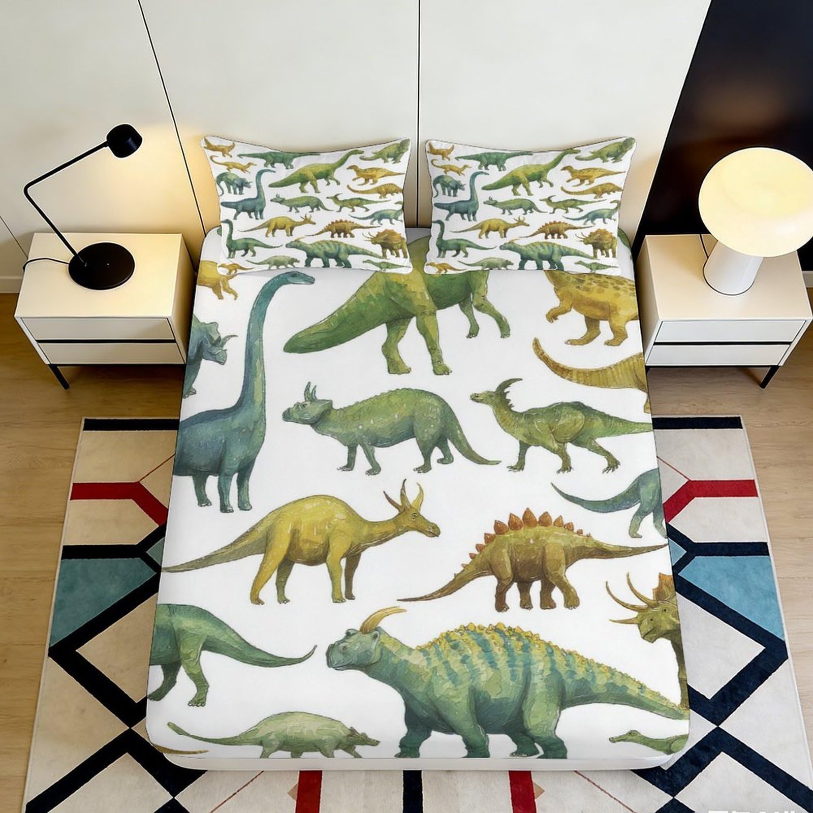 3D Printed Dinosaur Jungle Fitted Sheet Microfiber Soft Mattress Cover for Bedroom Dorm Decorative Bed Protection 90x200x25cm