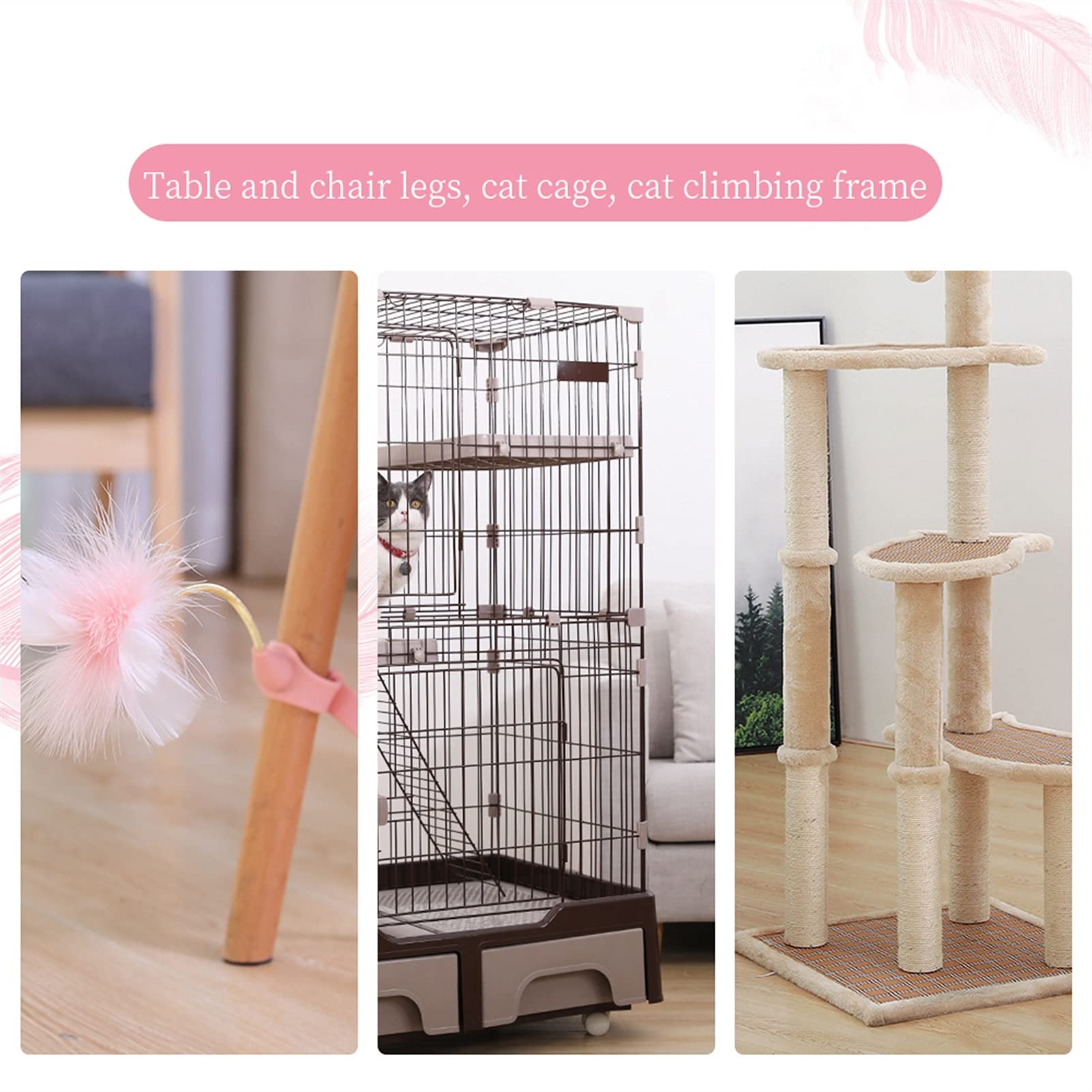 Liudan Giochi con Piume per Gatto Funny Cat Stick, Cat Interactive Toy, Collar Funny Cat Toy Toy Teaser Stick Bells, Usato per Il Gioco dell'interno Gatto, Rosa