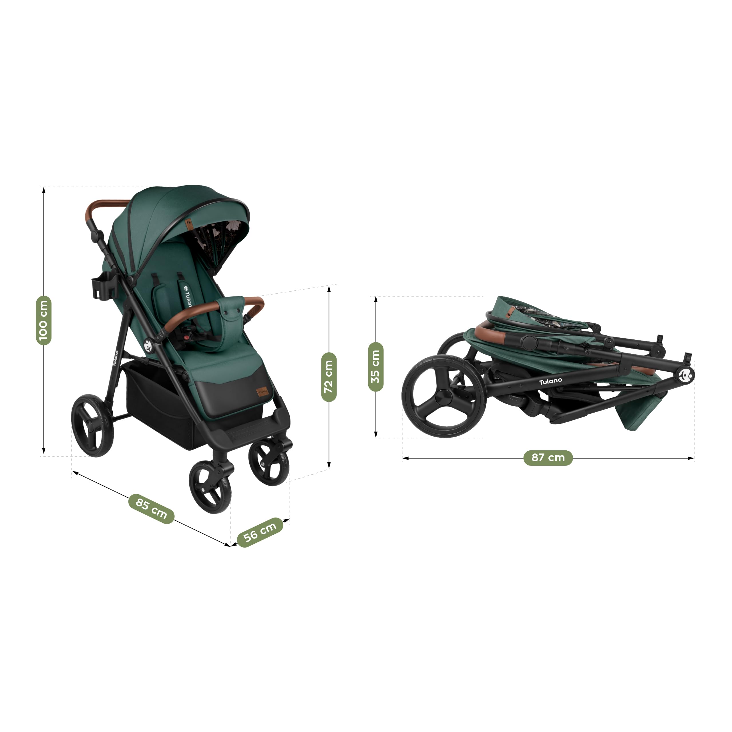 Tulano Avignon 35 Kinderwagen Buggy Reisebuggy mit Liegefunktion Flugzeug Handgepäck bis 22kg Grün