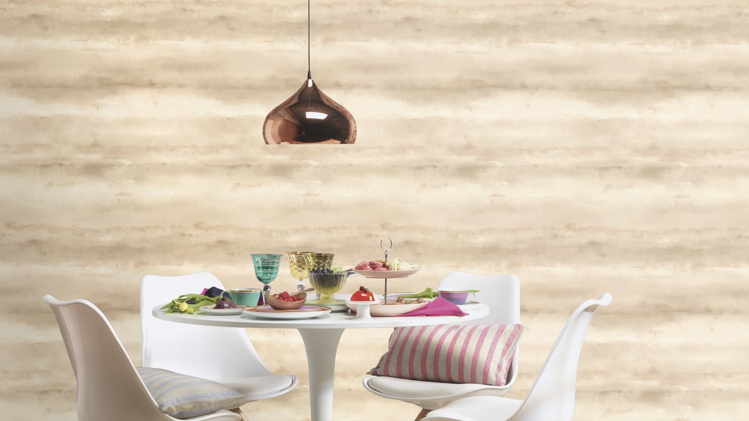 Rasch Florentine IV Papier peint non tissé à rayures - Aquarelle - En vinyle - Beige crème doré - Pour une ambiance d'intérieur moderne - Robuste et lavable - 10,05 m x 0,53 m