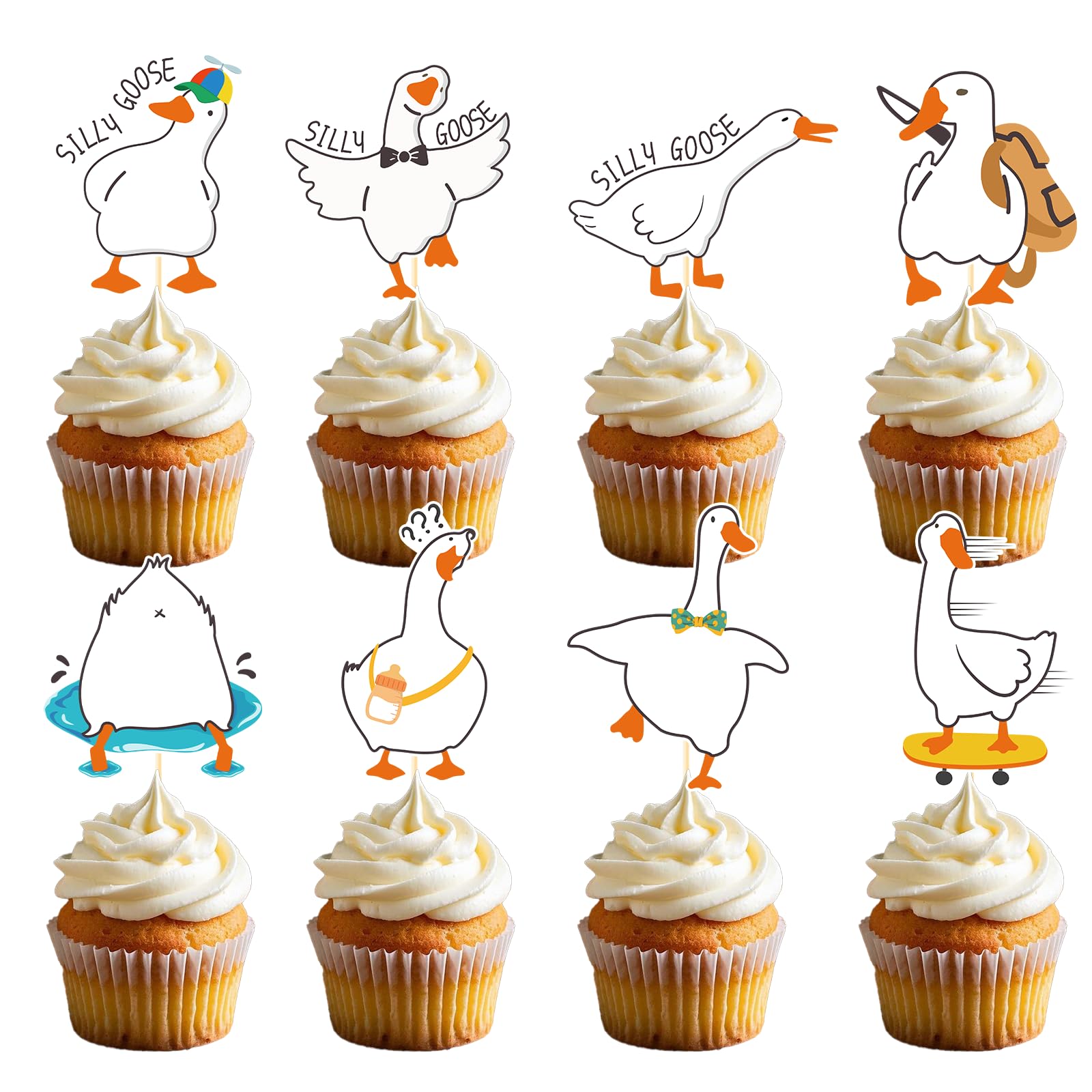 Aposwow One Goose Birthday Decor - 40PCS Silly One Goose Cupcake Toppers Decorations Animal Theme Bday Cupcake Picks Party Supplies