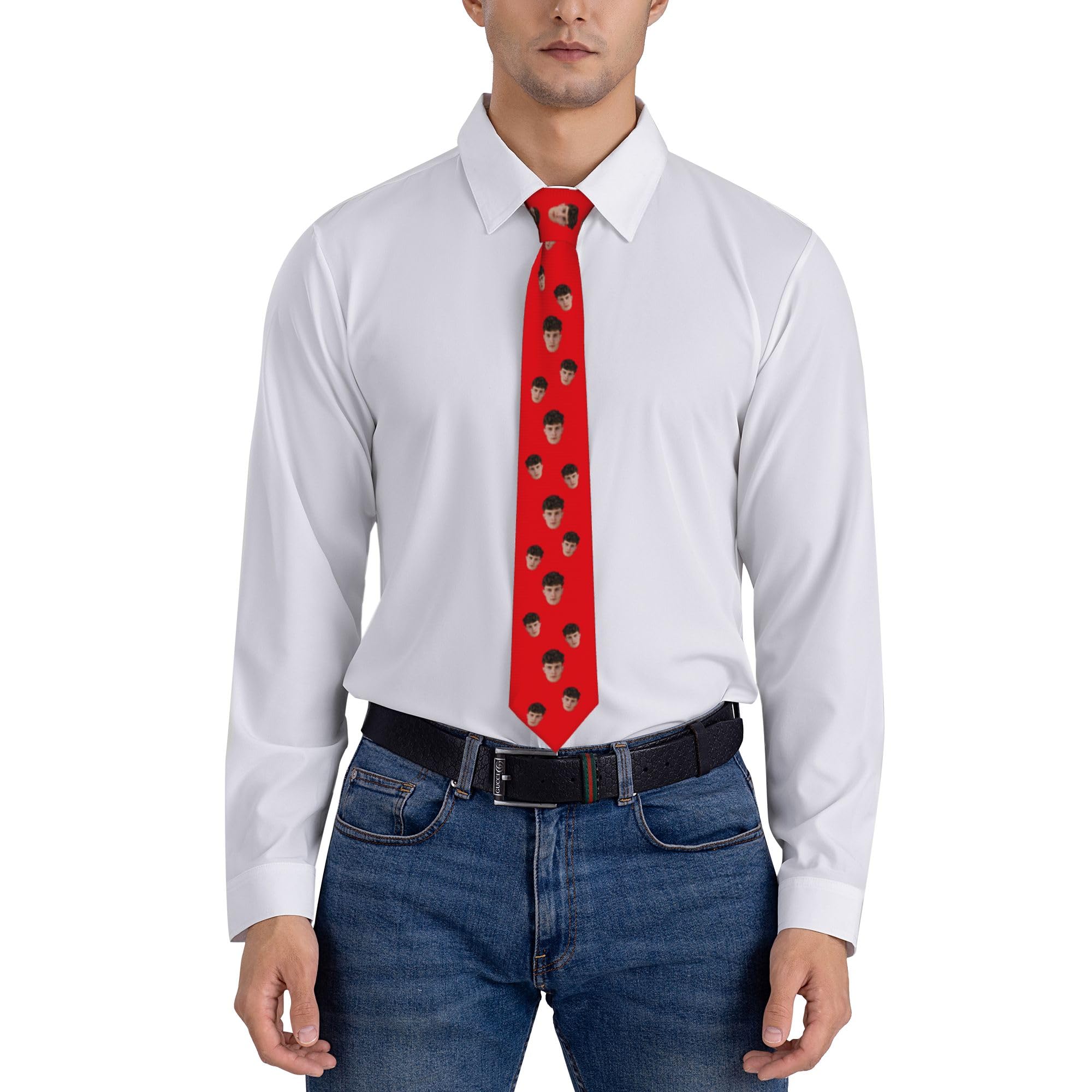 Ayambetus Men's Custom Photo Face Neckties Red Personalised Photo Neckties Custom Face Ties For - Personalized Silk Photo Tie Novelty Necktie For Boyfriend Dad Husband Red