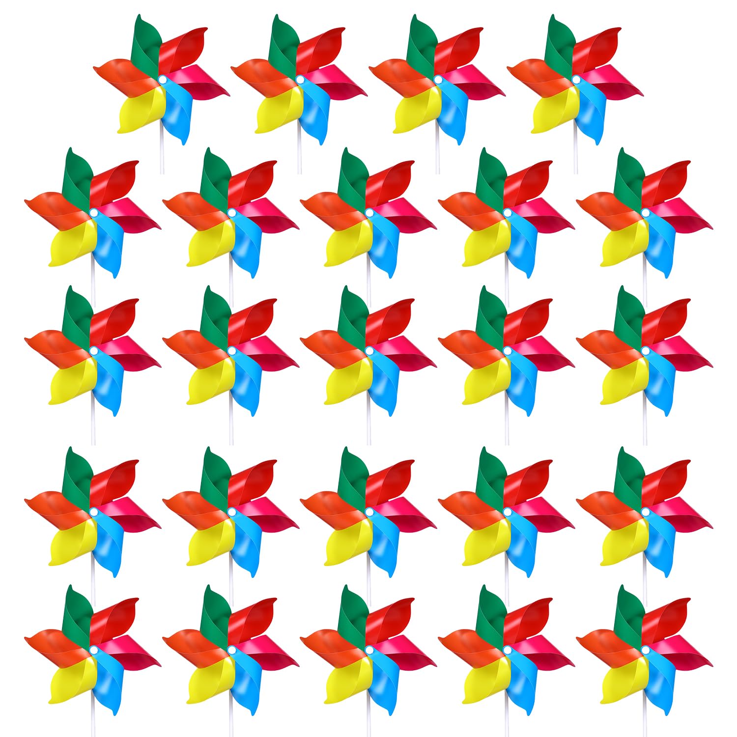 HAICN 24Pcs Plastic Rainbow Pinwheel 6 Leaves Pinwheels Colorful Wind Spinners Lawn Garden DIY Windmill for Fun Carnival Party Decor Children Toys
