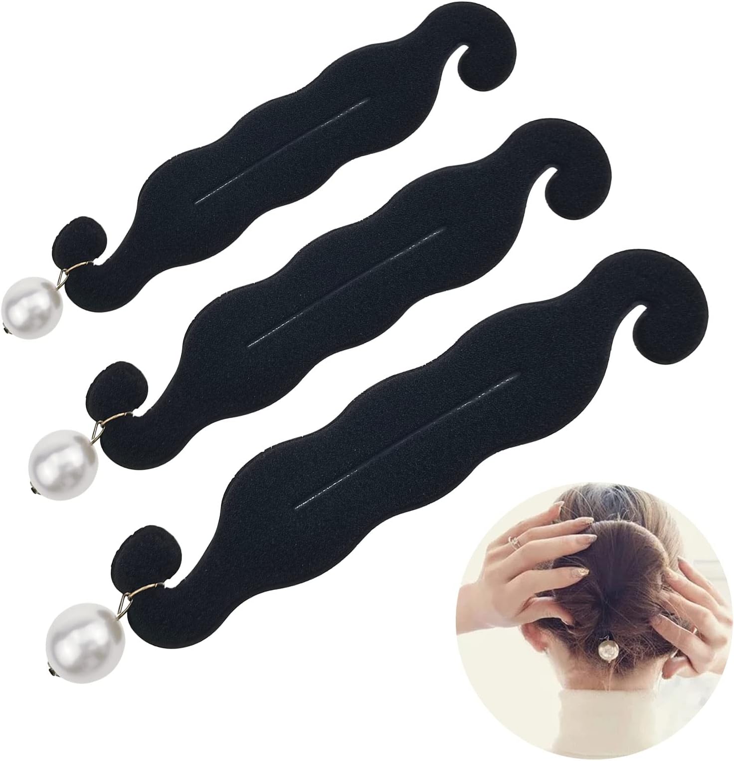 3 PACK Pearl Hair Bun Makers - Lazy Curler Clips, Magic Foam Sponge Donuts for Beauty Hairstyles, Styling Tool Accessories for Women