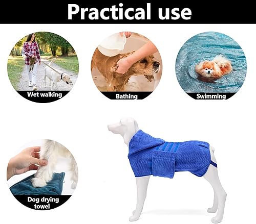 Miniatura 49 de Geyecete Abrigo de secado para perros – Bolsa de secado rápido para perros – Toalla de baño para perros – Toalla de baño de microfibra de secado Azul
