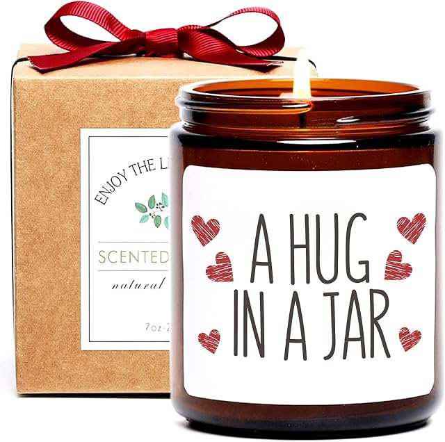 Thinking of You Gift, A Hug in a Jar Scented Soy Candle, Inspirational Positive Wishes Encouragement Gift Get Well Soon, Condolence, Relaxing, Divorce Gifts for Women (Hug)