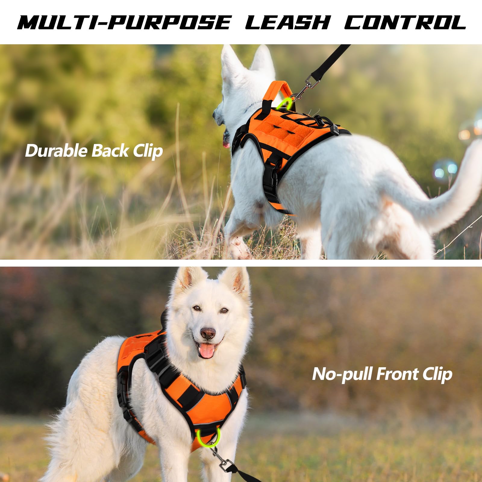 WINGOIN Arnés táctico naranja para perros pequeños, arnés para perro sin tirones | Chaleco militar K9 resistente con asa, reflectante ajustable, para mascotas, para caminar, entrenar y correr