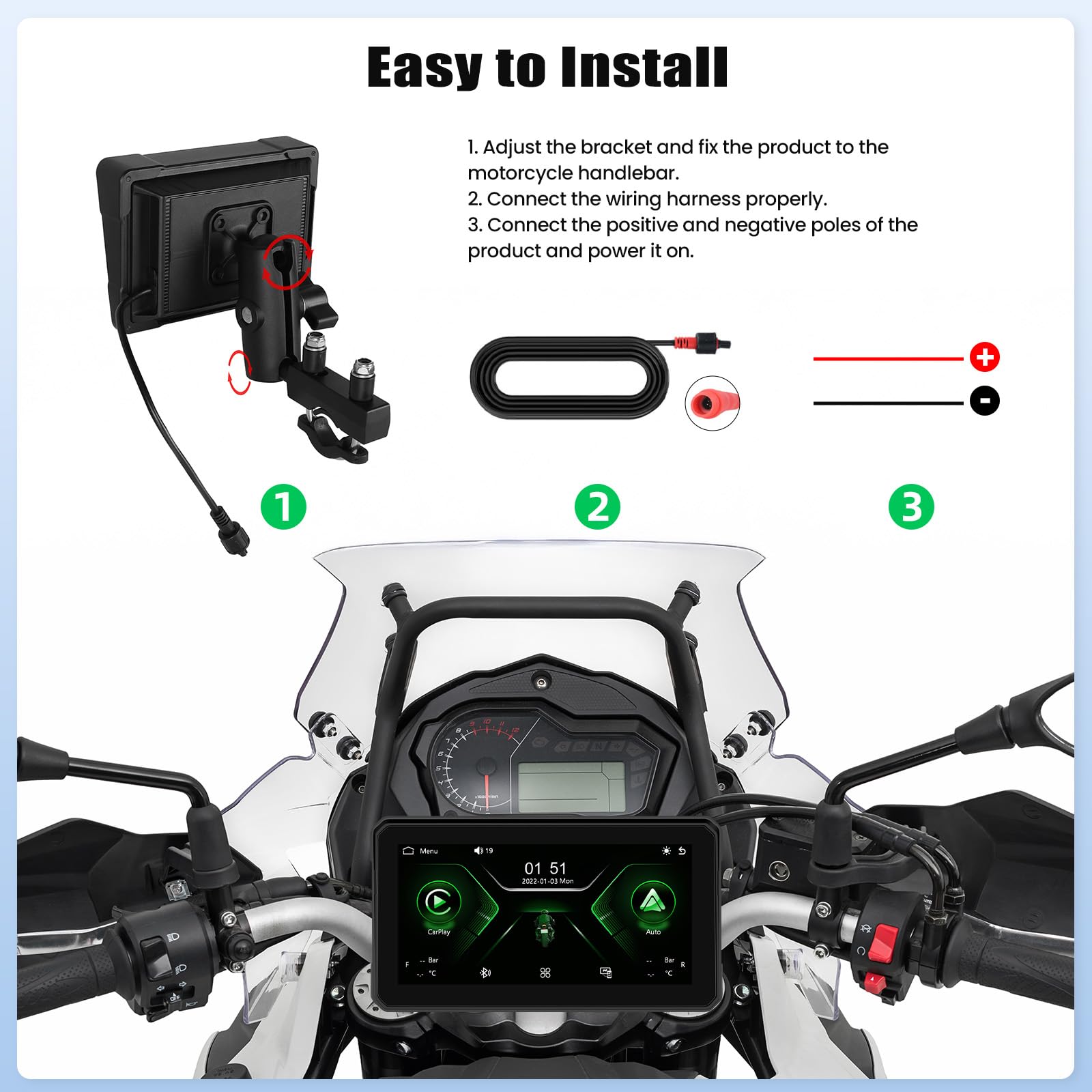 Schermo portatile Moto Carplay 6 pollici IP68 GPS Bluetooth Wireless CarPlay Android Auto TPMS